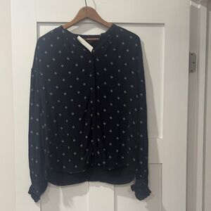 Something Navy Dark Blouse with White Accents